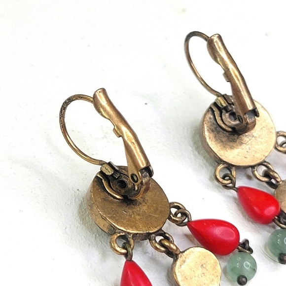 Precious Gemstones Boho Earrings Turquoise Tiger's eye Red Jasper Jade - Picture 6 of 8